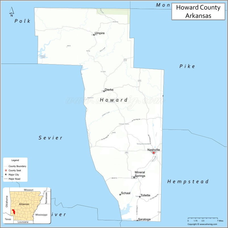 Map of Howard County, Arkansas