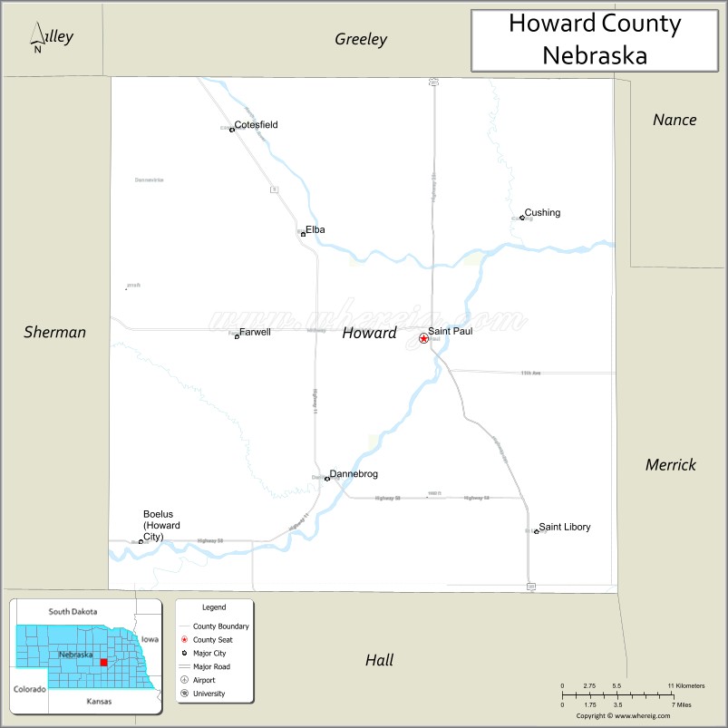 Map of Howard County, Nebraska