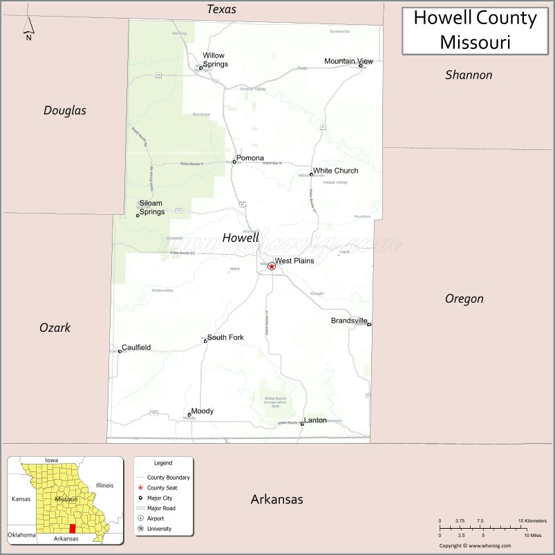 Map of Howell County, Missouri