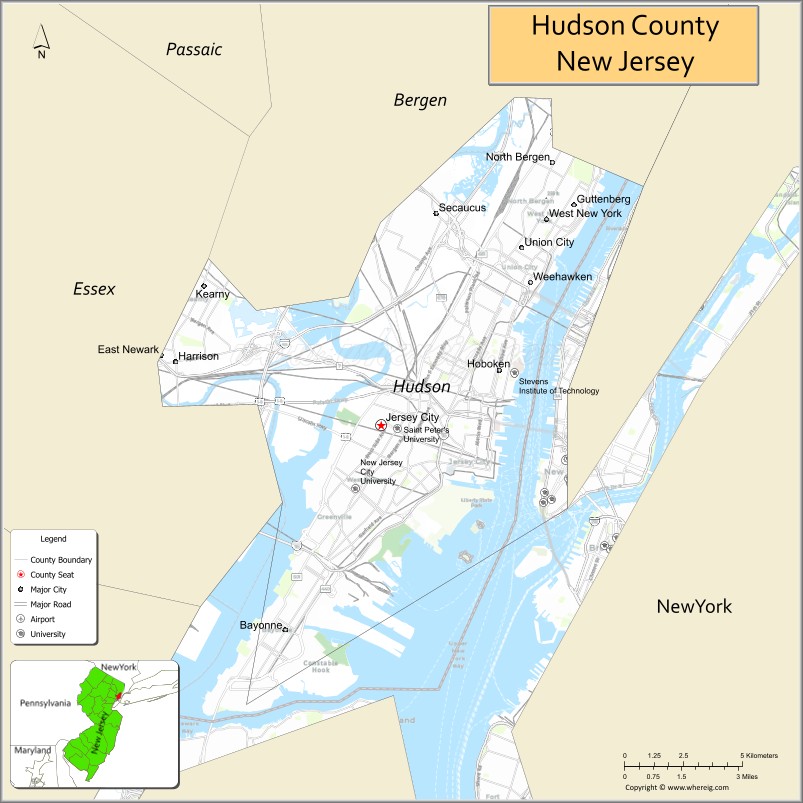 Map of Hudson County, New Jersey