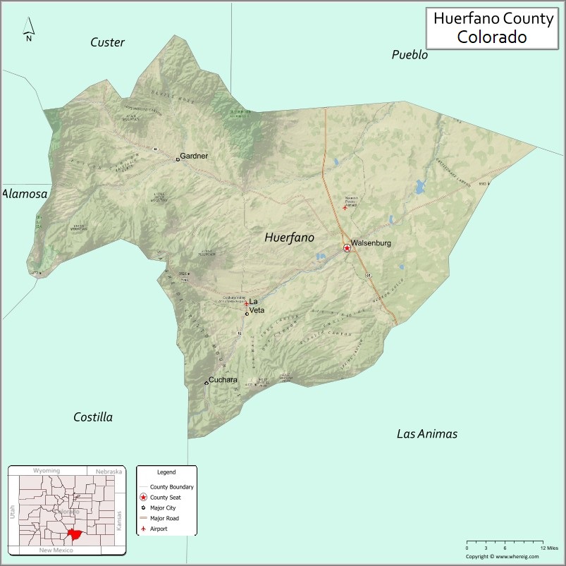 Map of Huerfano County, Colorado