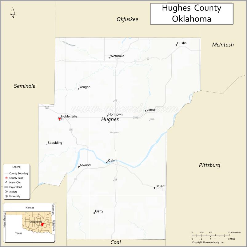 Map of Hughes County, Oklahoma