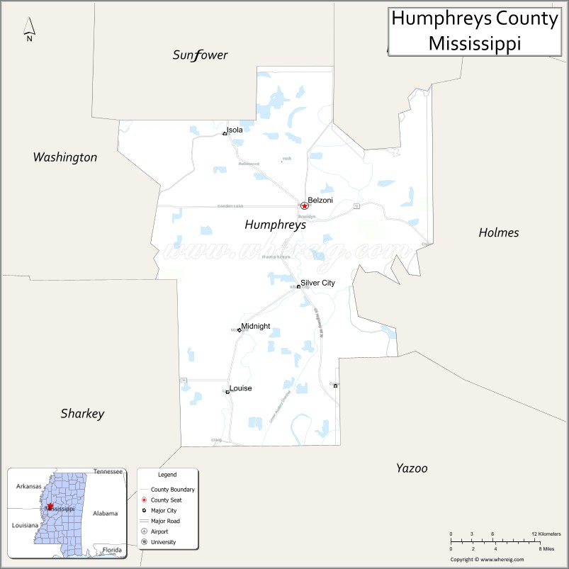 Map of Humphreys County, Mississippi