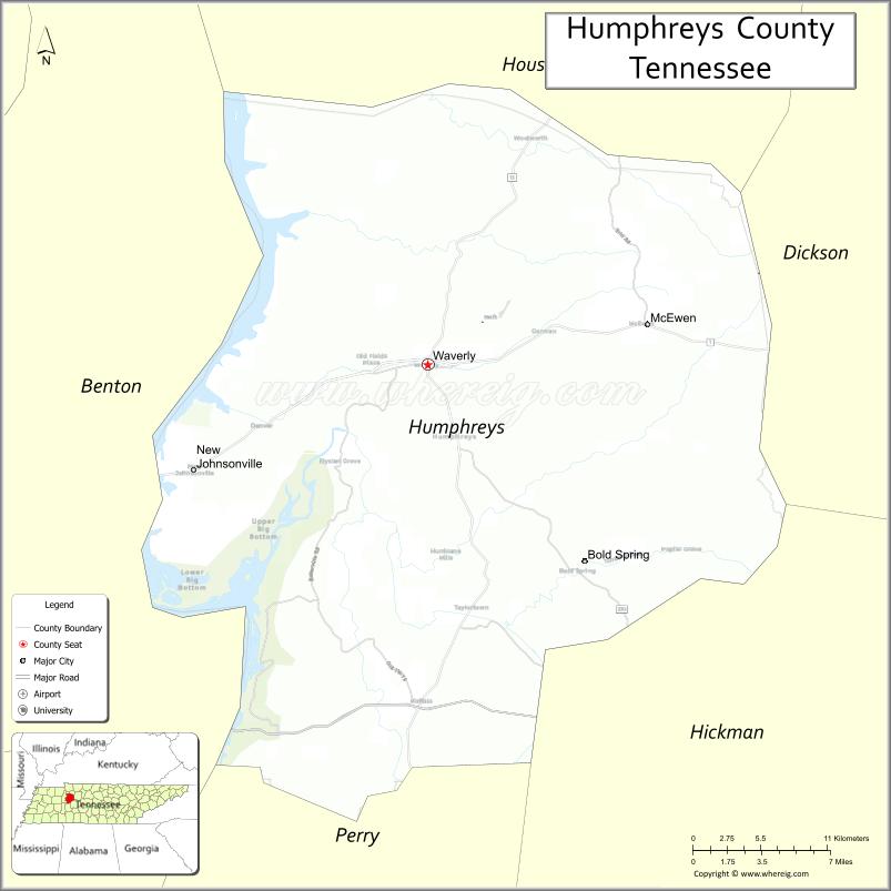 Map of Humphreys County, Tennessee