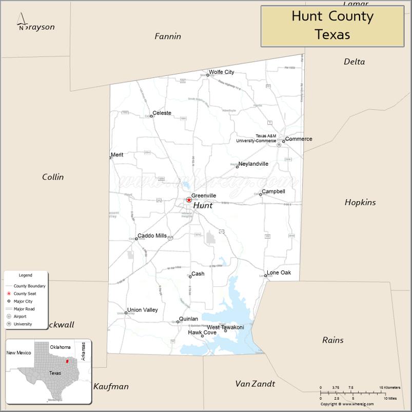 Map of Hunt County, Texas