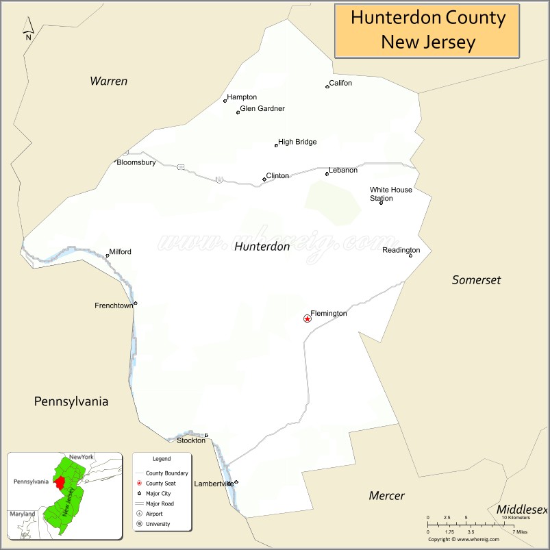 Map of Hunterdon County, New Jersey