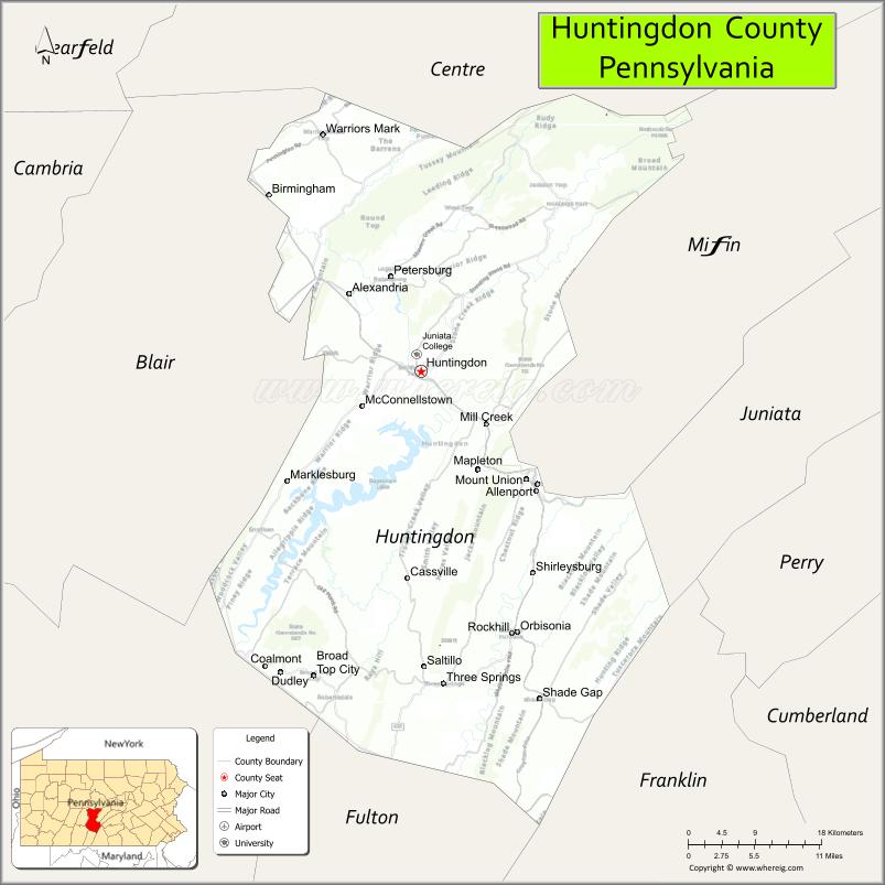 Map of Huntingdon County, Pennsylvania