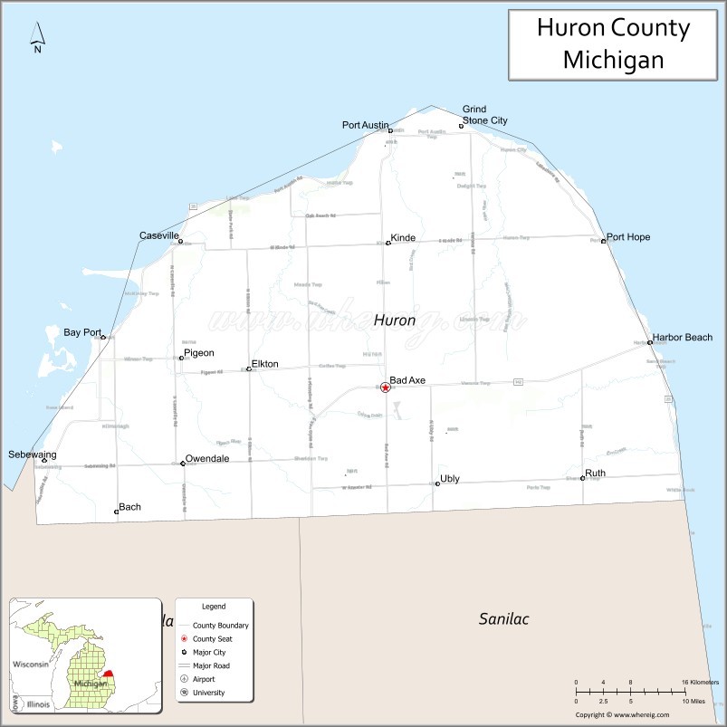 Map of Huron County, Michigan