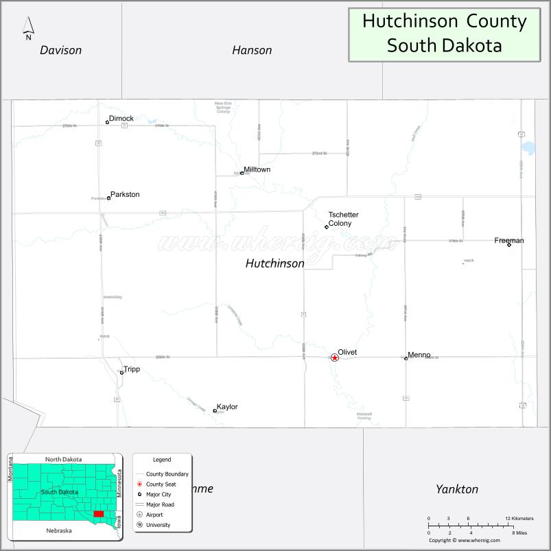 Map of Hutchinson County, South Dakota