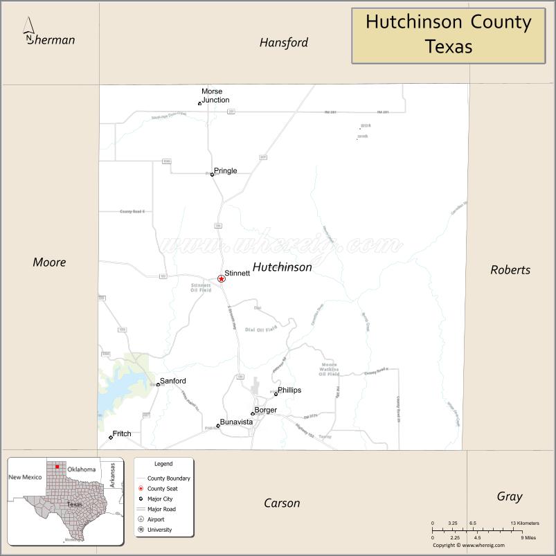 Map of Hutchinson County, Texas