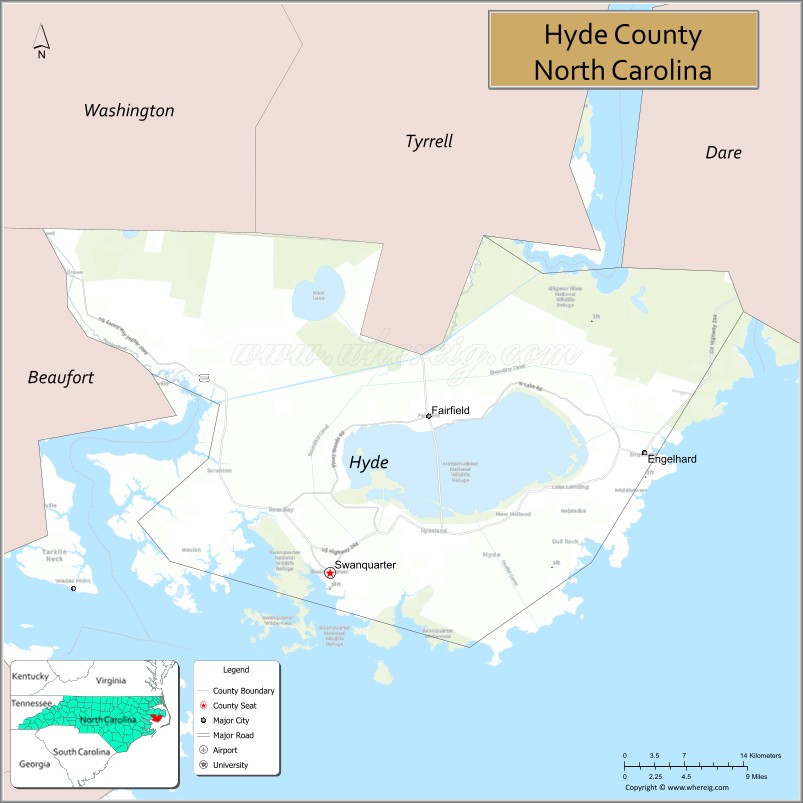 Map of Hyde County, North Carolina
