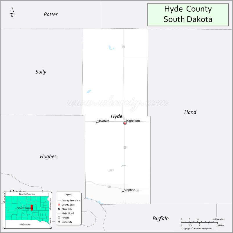 Map of Hyde County, South Dakota