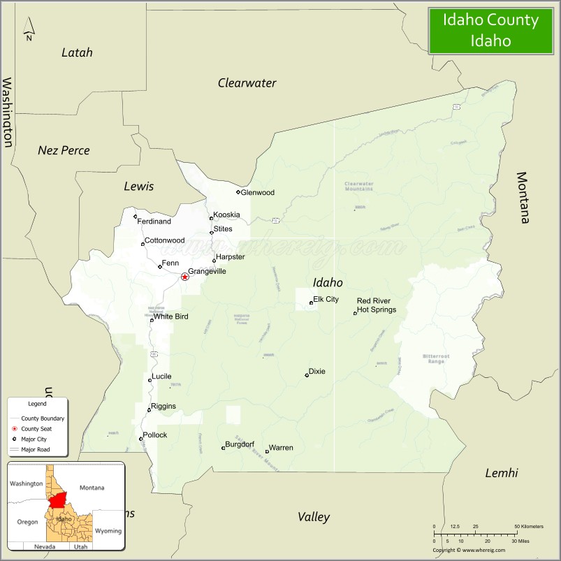 Map of Idaho County, Idaho