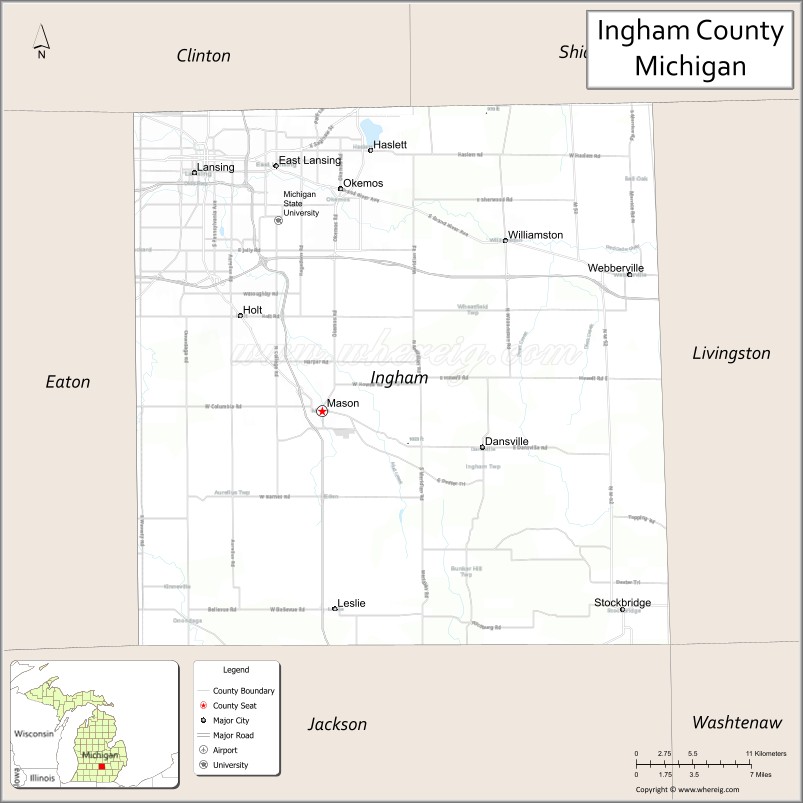 Map of Ingham County, Michigan