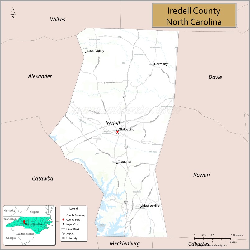 Map of Iredell County, North Carolina