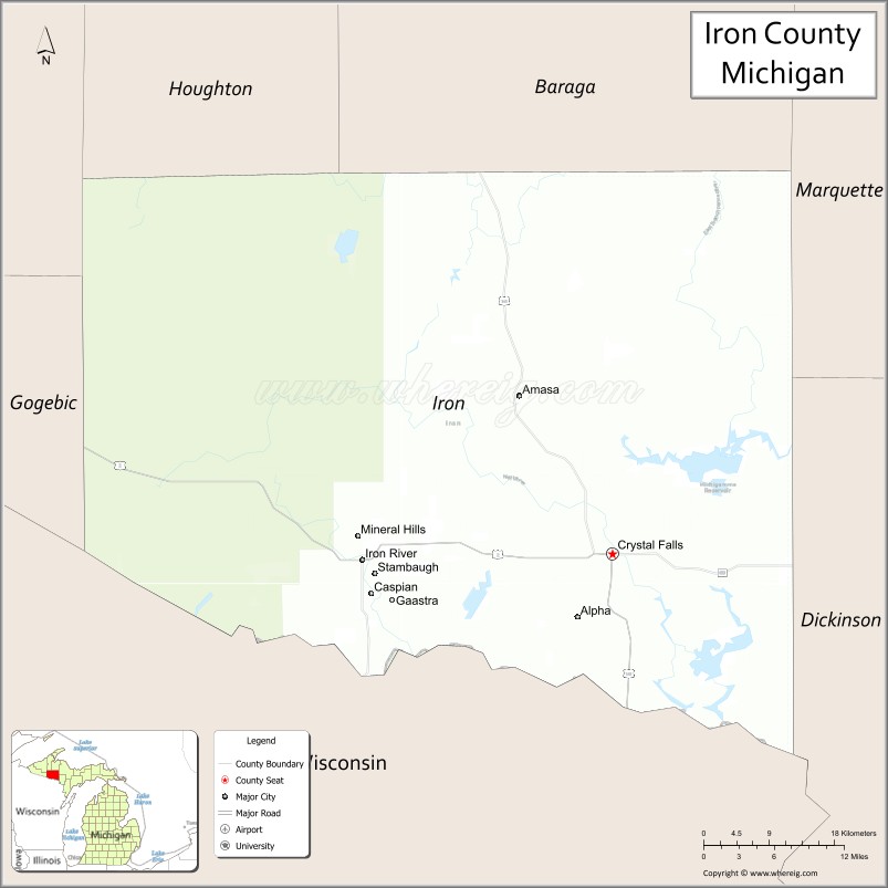 Map of Iron County, Michigan