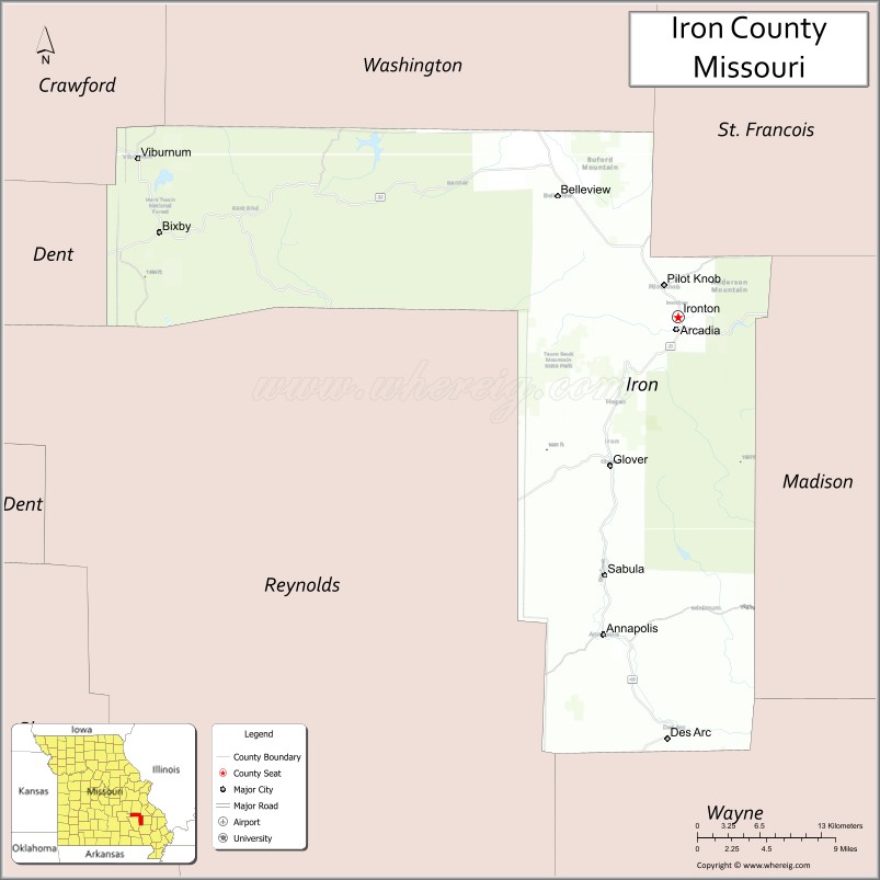 Map of Iron County, Missouri