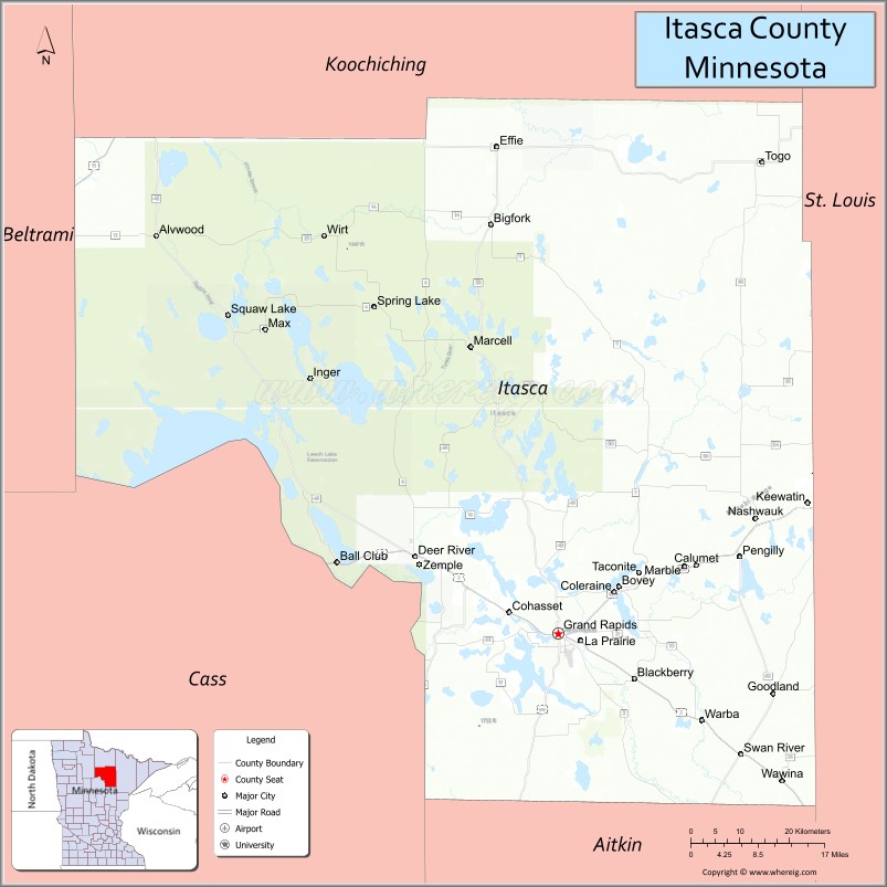Map of Itasca County, Minnesota