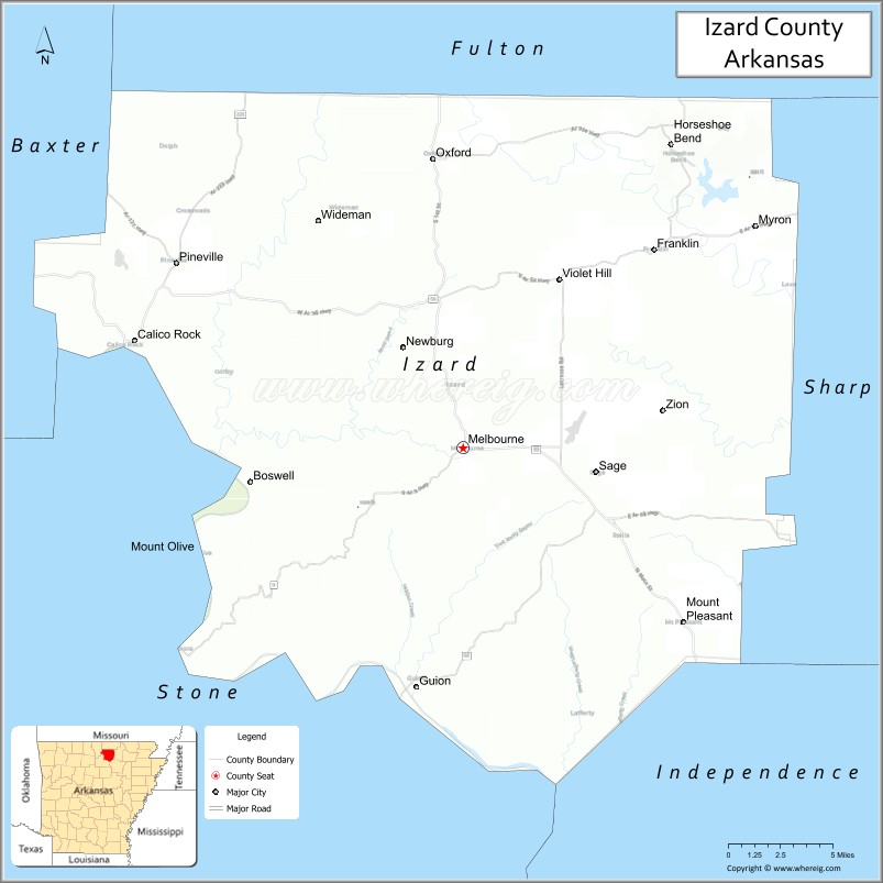 Map of Izard County, Arkansas