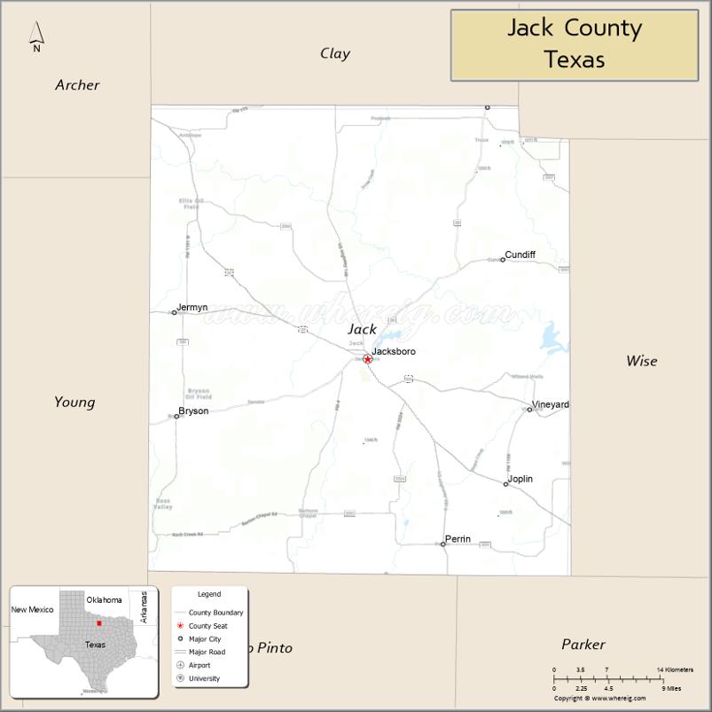 Map of Jack County, Texas