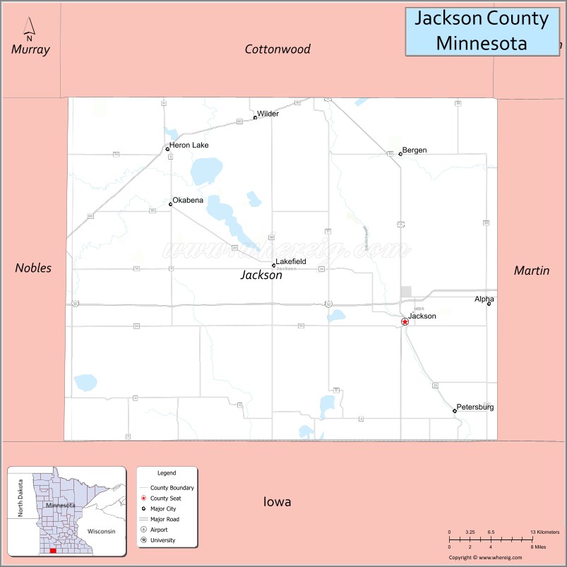 Map of Jackson County, Minnesota