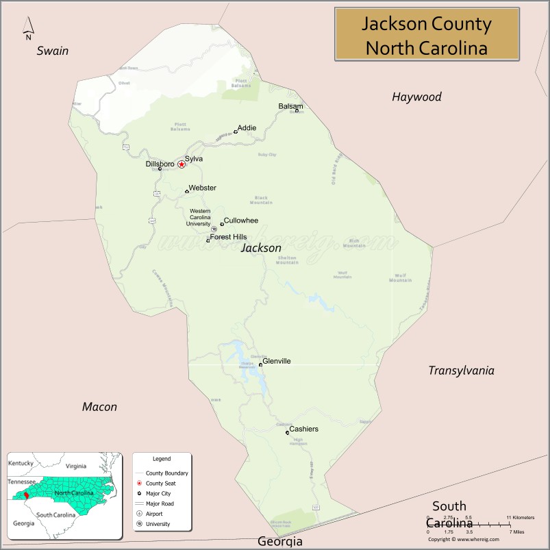 Map of Jackson County, North Carolina