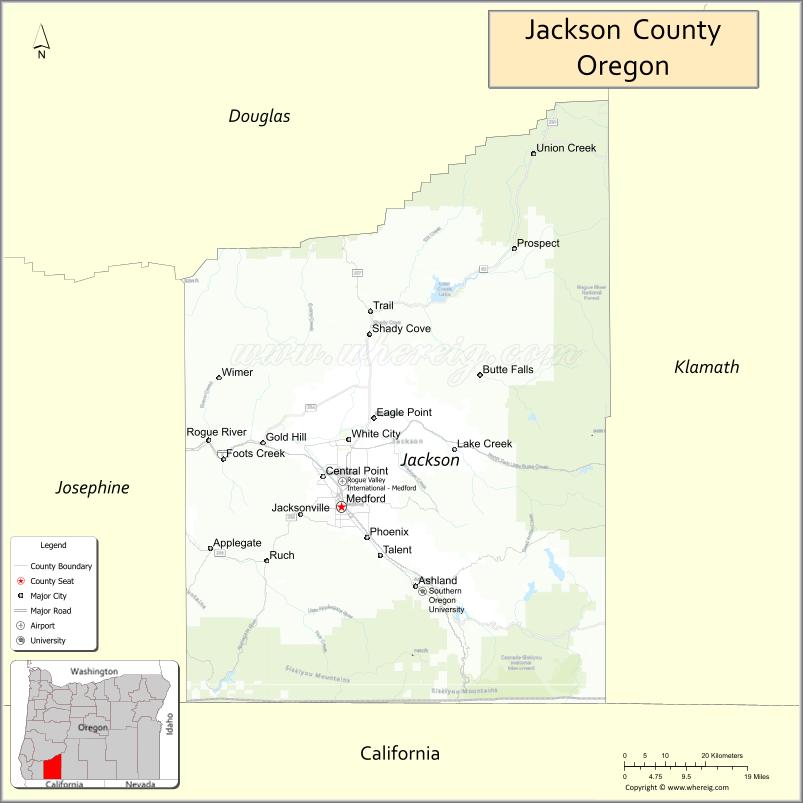 Map of Jackson County, Oregon