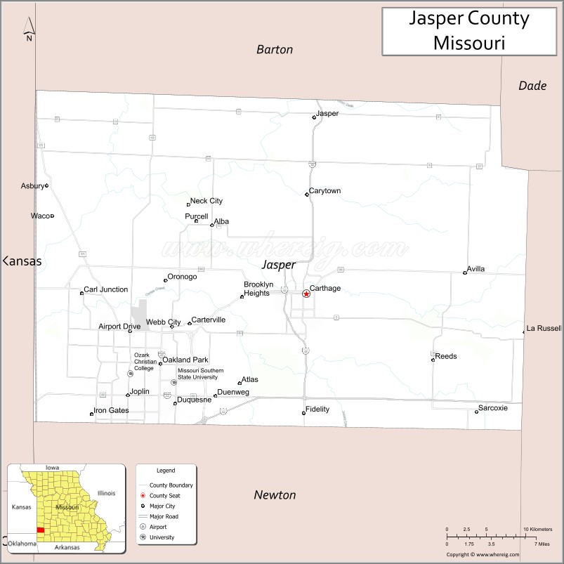 Map of Jasper County, Missouri