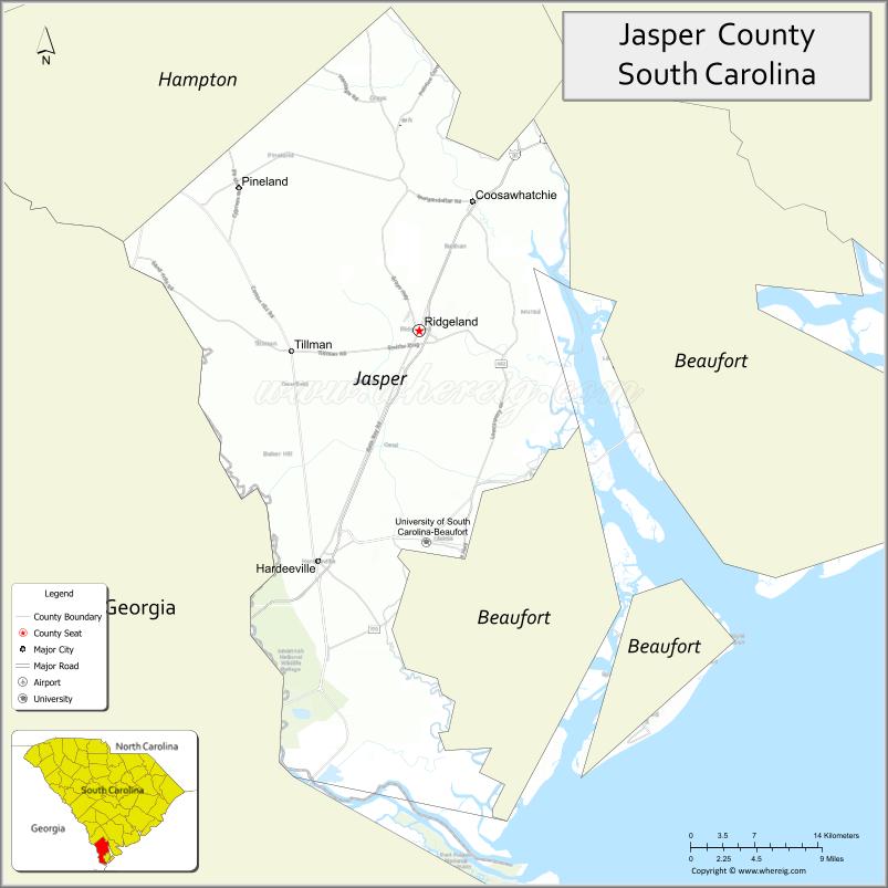 Map of Jasper County, South Carolina