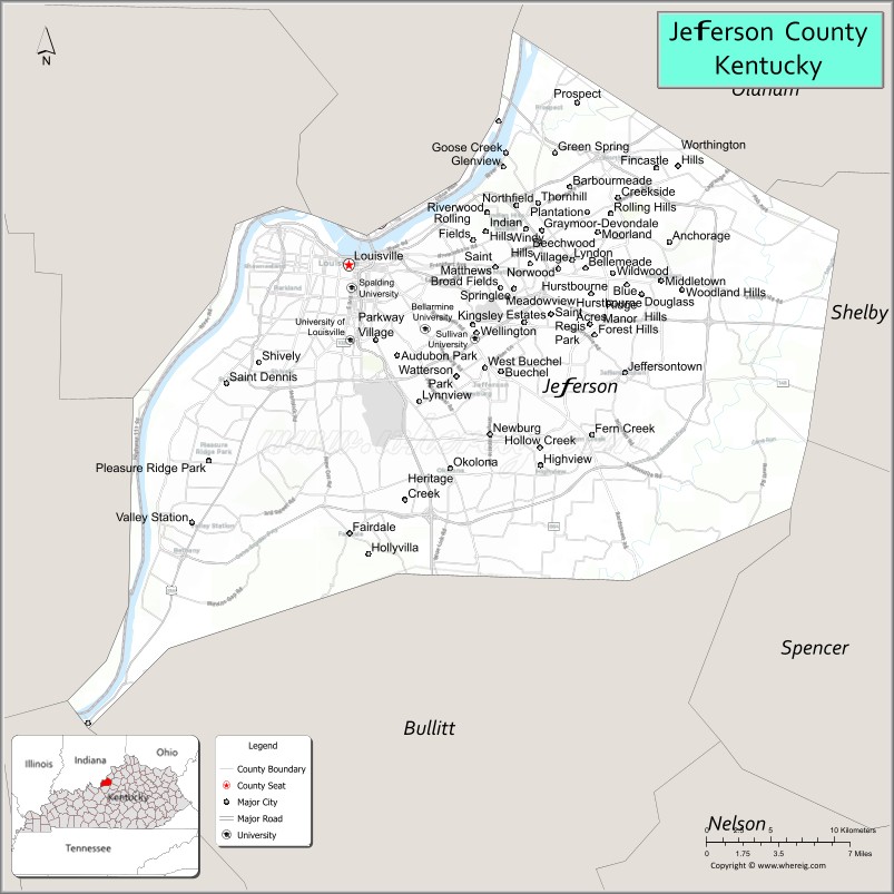 Map of Jefferson County, Kentucky