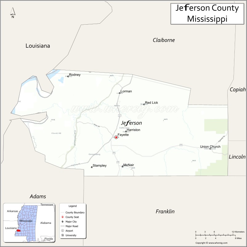 Map of Jefferson County, Mississippi