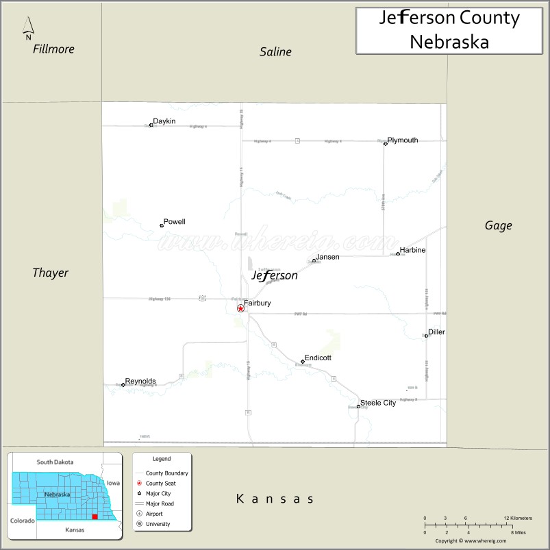 Map of Jefferson County, Nebraska