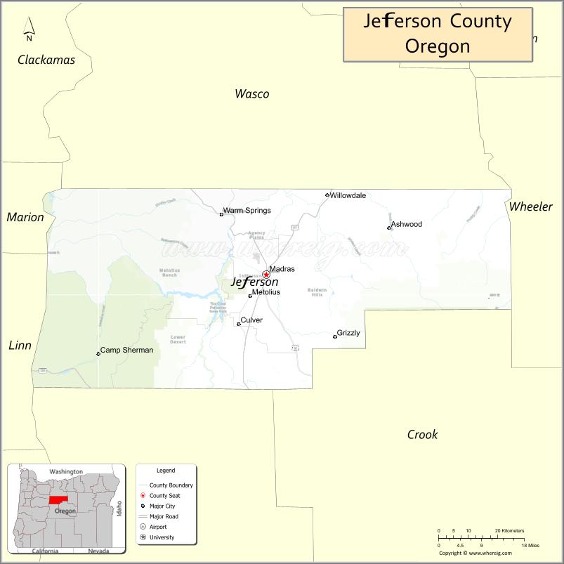 Map of Jefferson County, Oregon