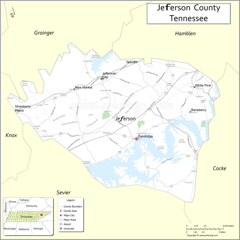 Map of Jefferson County, Tennessee