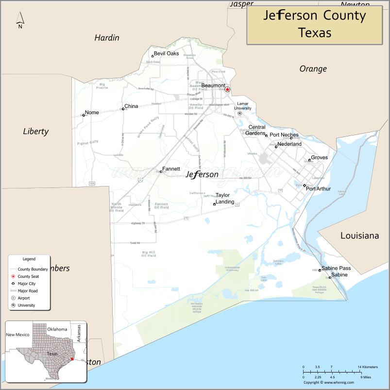 Map of Jefferson County, Texas