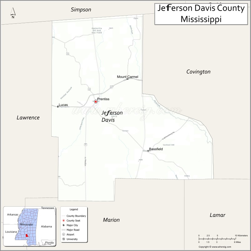 Map of Jefferson Davis County, Mississippi
