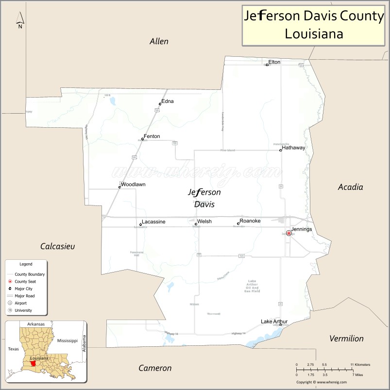 Map of Jefferson Davis Parish, Louisiana