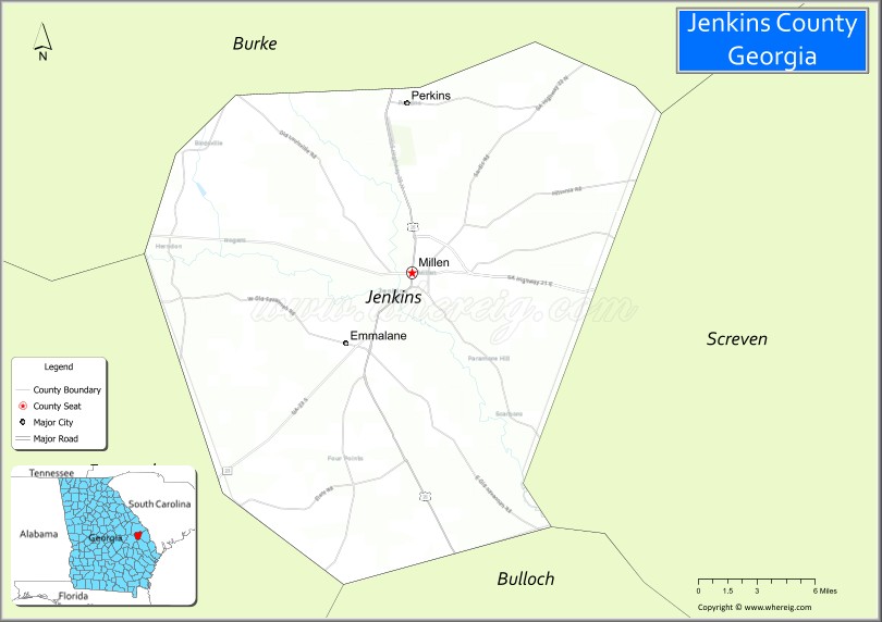 Map of Jenkins County, Georgia