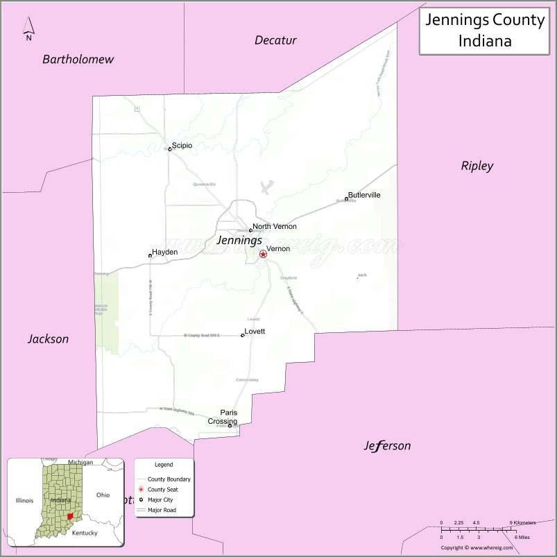 Map of Jennings County, Indiana