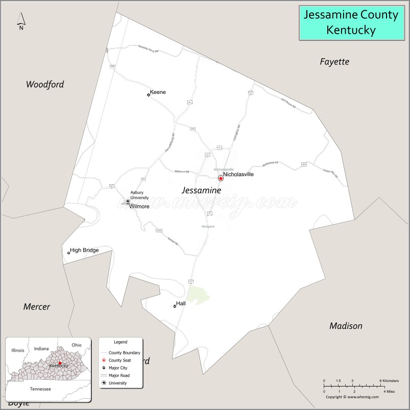 Map of Jessamine County, Kentucky