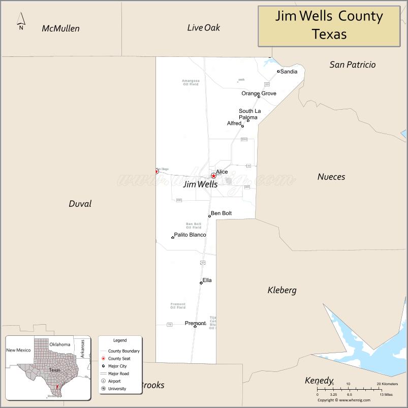 Map of Jim Wells County, Texas