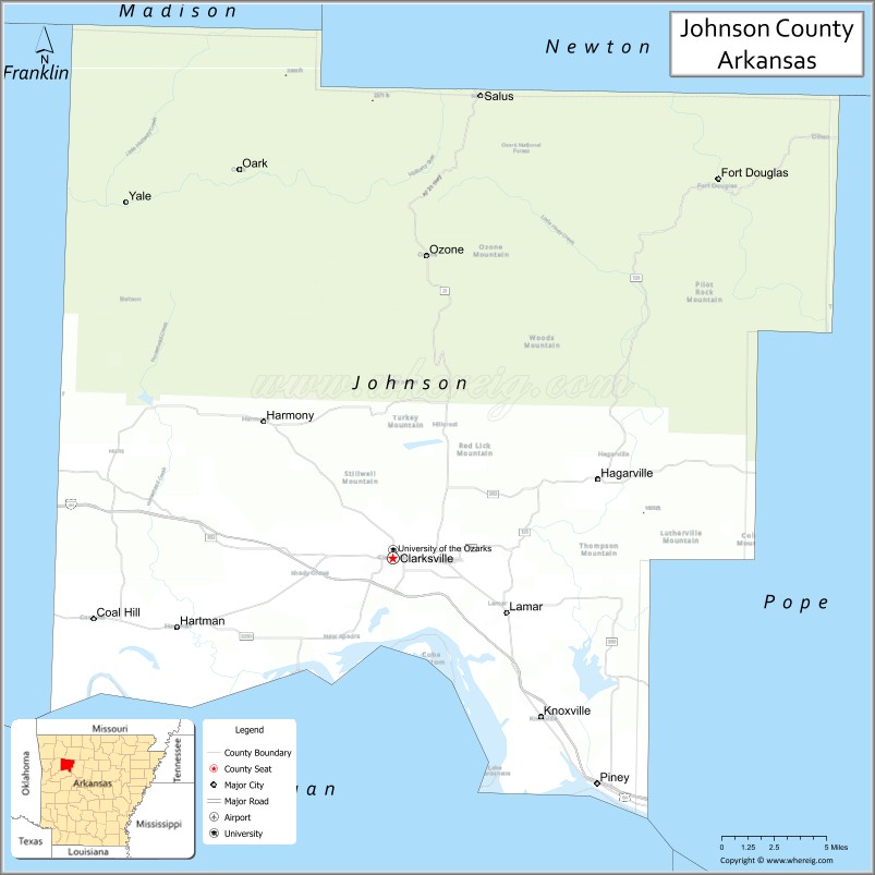 Map of Johnson County, Arkansas