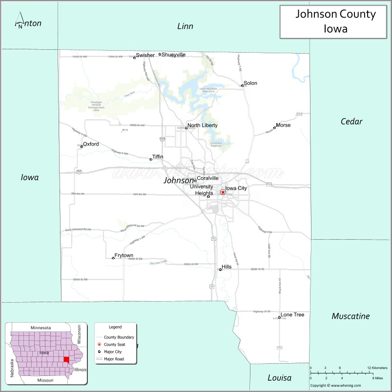 Map of Johnson County, Iowa
