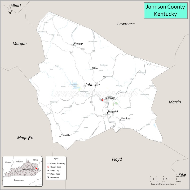 Map of Johnson County, Kentucky