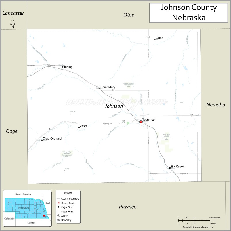 Map of Johnson County, Nebraska