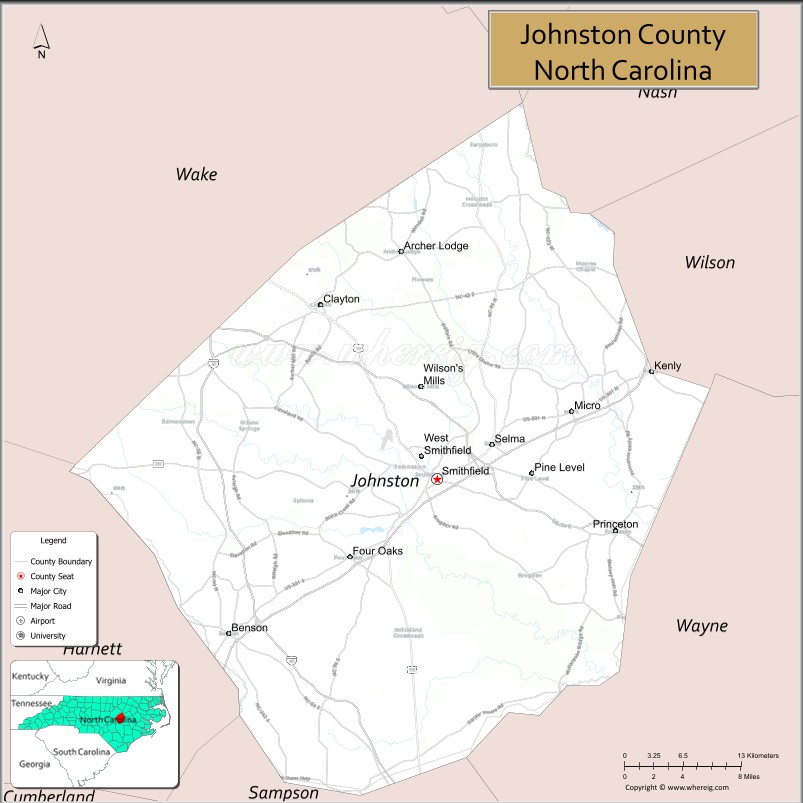 Map of Johnston County, North Carolina