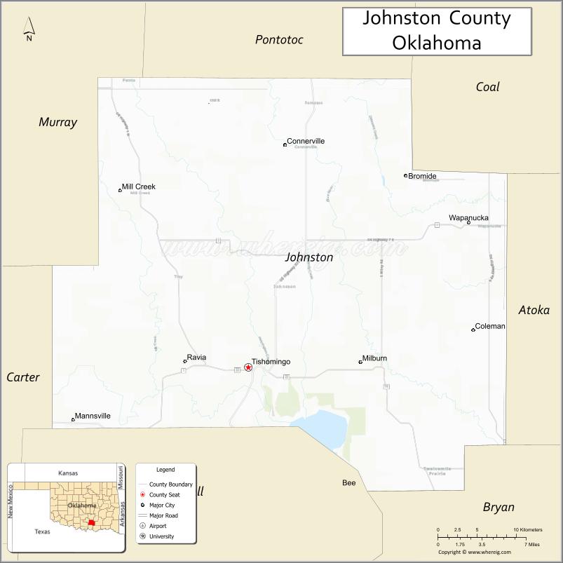 Map of Johnston County, Oklahoma