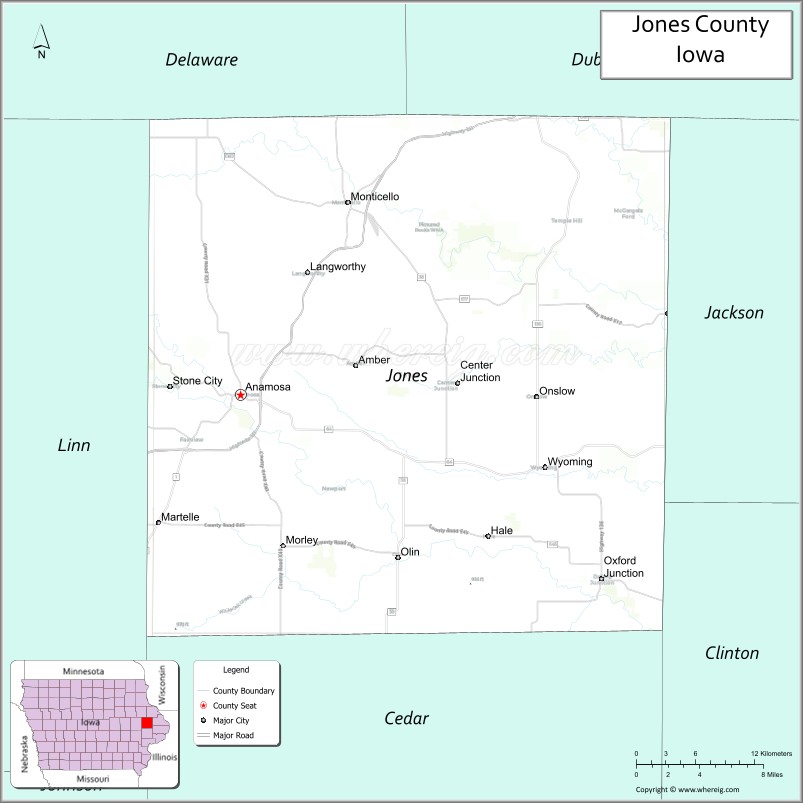 Map of Jones County, Iowa