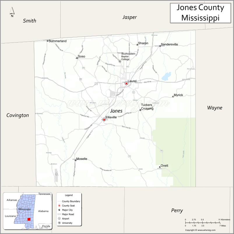 Map of Jones County, Mississippi