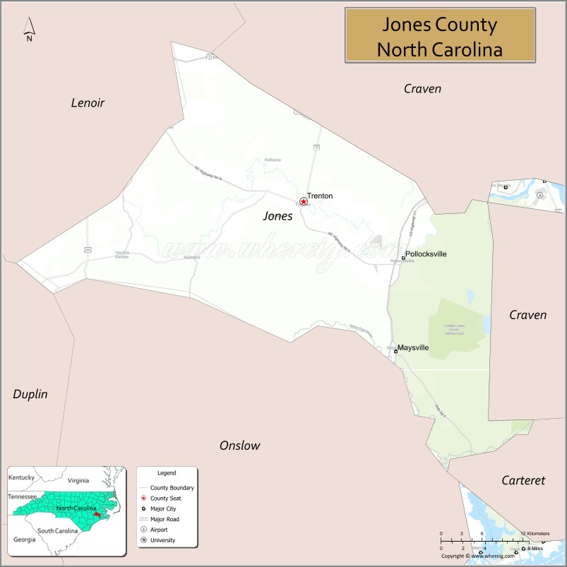 Map of Jones County, North Carolina